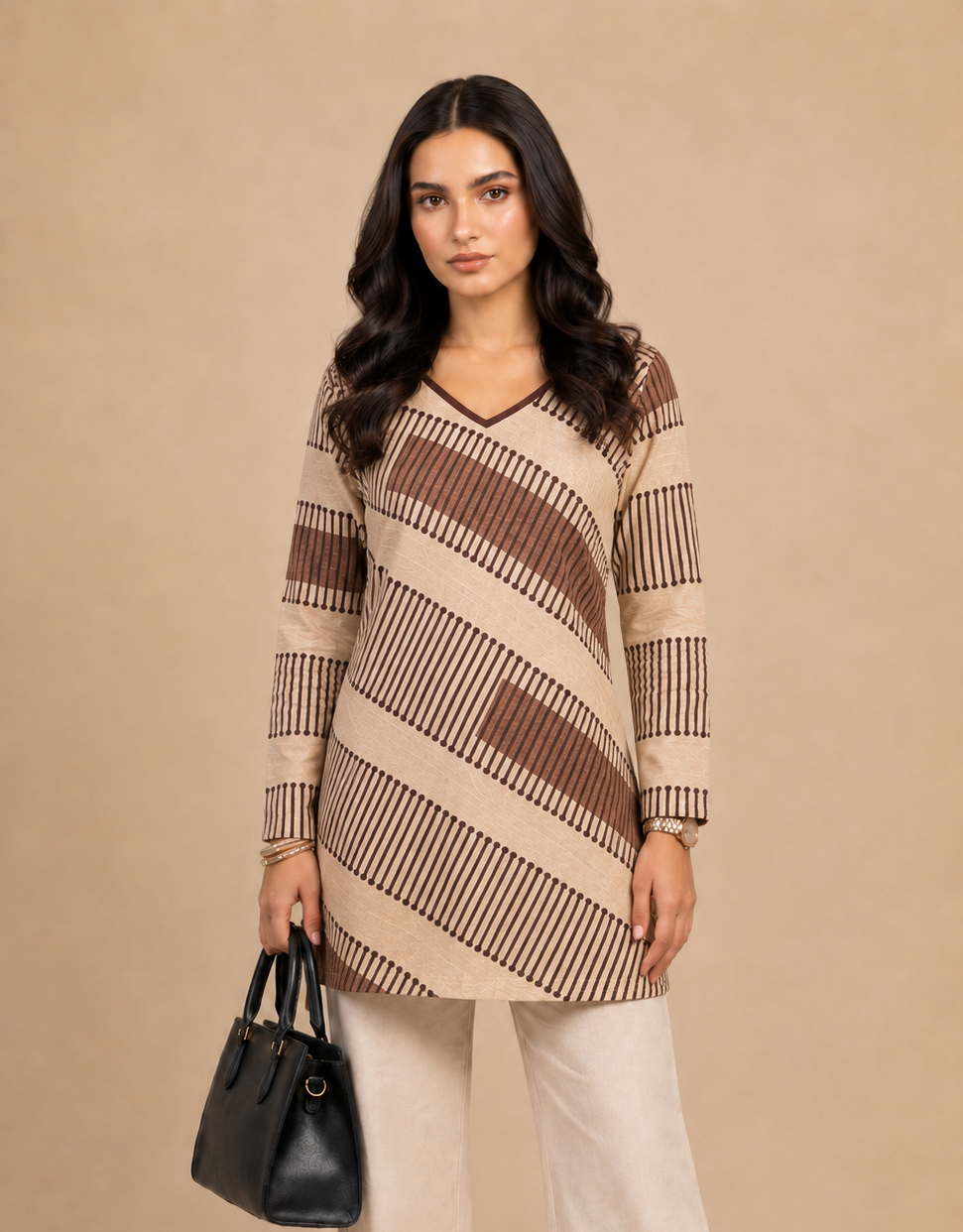 Brown Geometric Printed Short Kurti