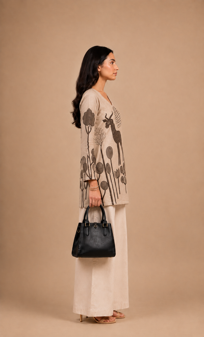 Beige Wildlife Printed Straight Kurti