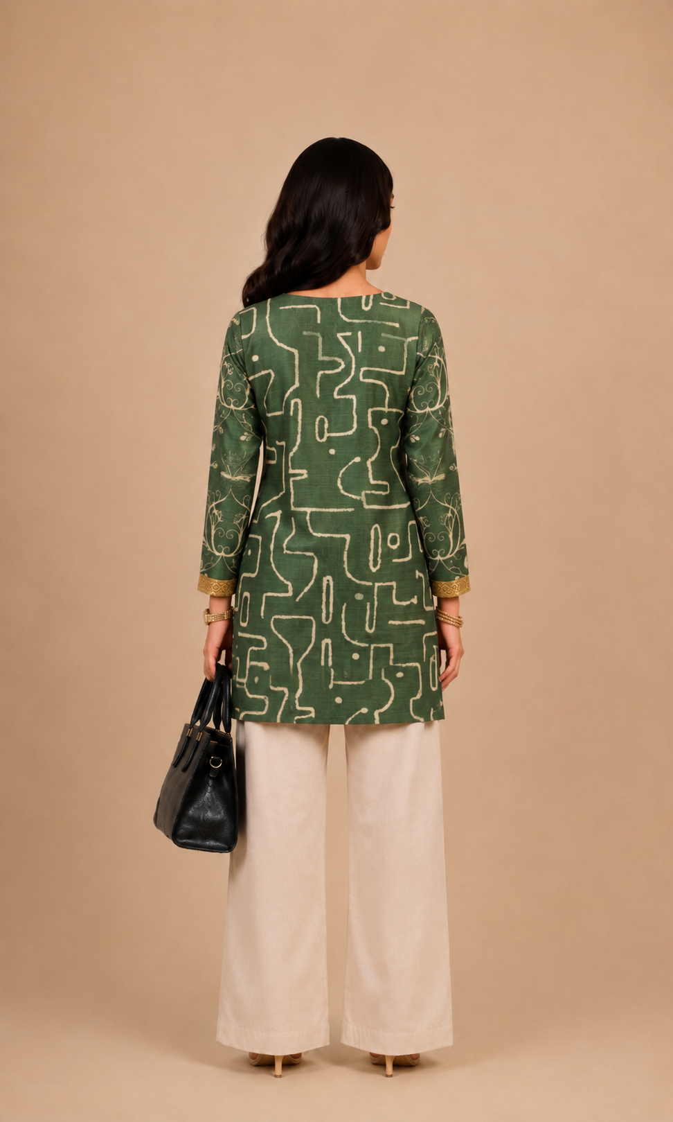 Forest Green Abstract Printed Straight Kurti