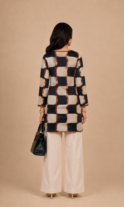 Retro Geometric Print Cotton Short Kurti