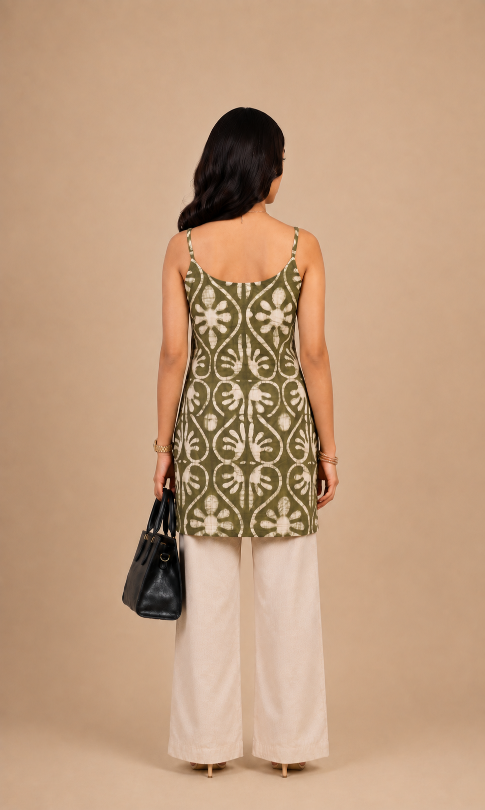 Olive Green Floral Printed Straight Kurti