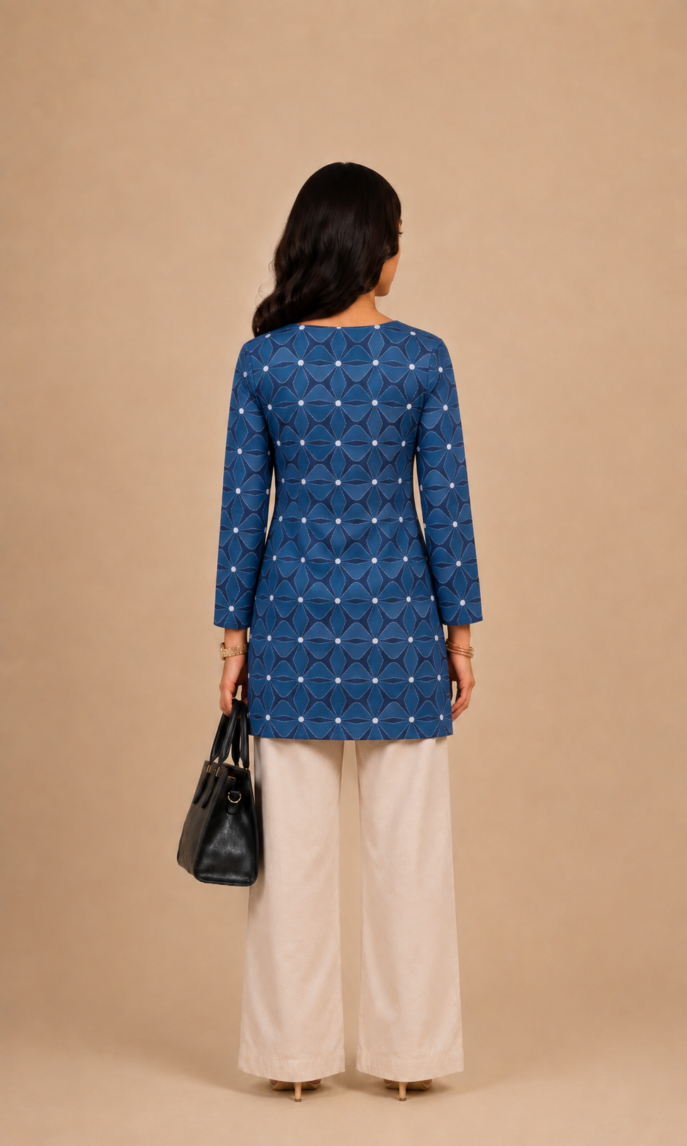 Royal Blue Geometric Printed Straight Kurti