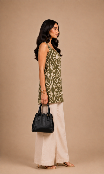 Olive Green Floral Printed Straight Kurti