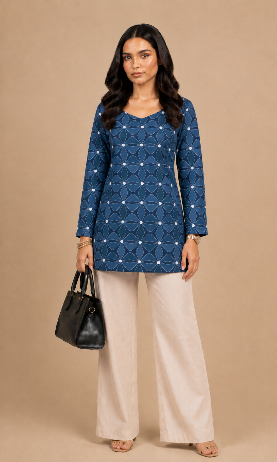 Royal Blue Geometric Printed Straight Kurti