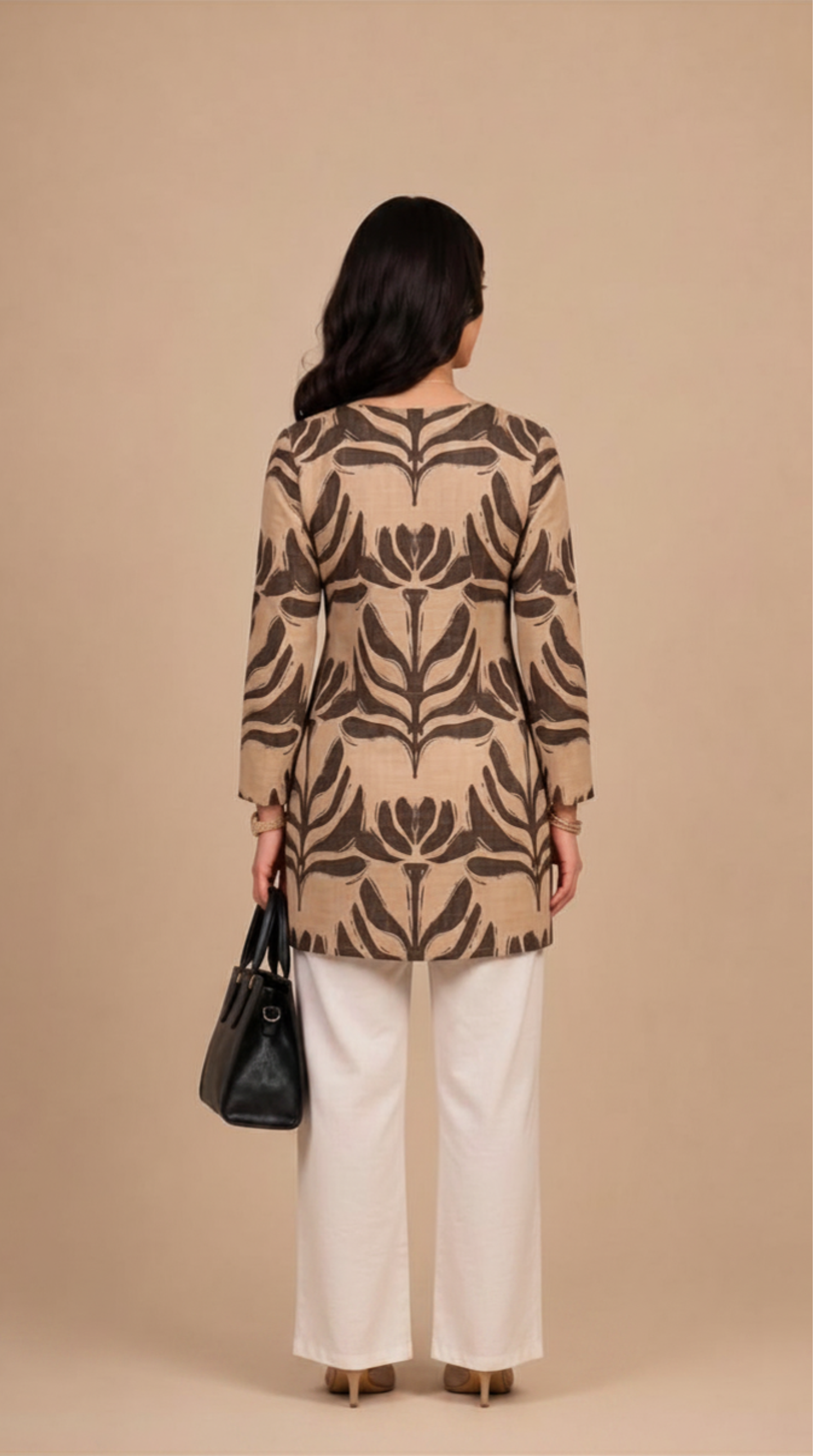 Beige & Brown Botanical Printed Kurti