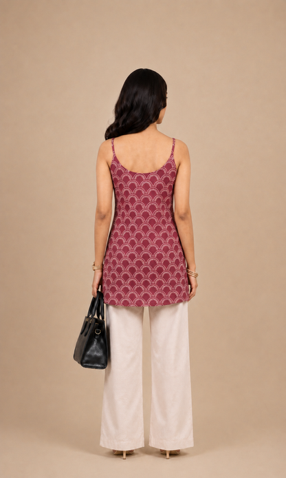 Pink Scallop Printed Straight Kurti