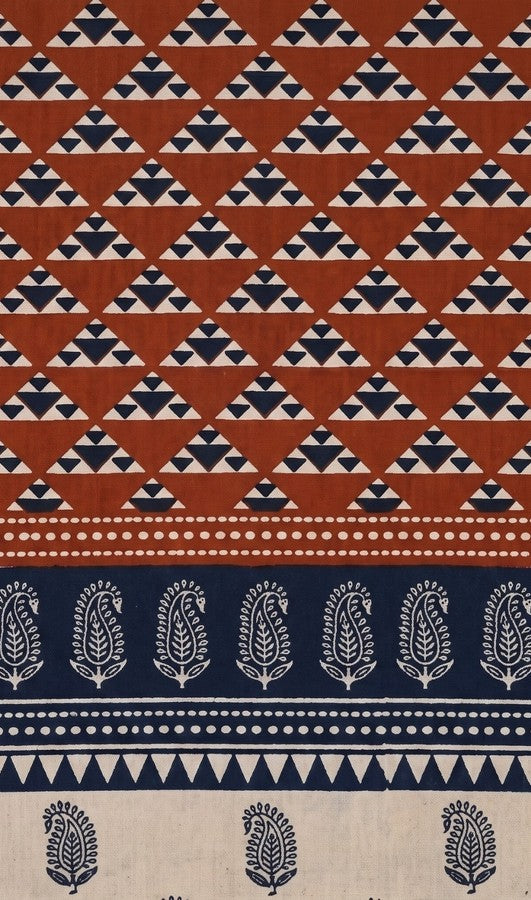 Rust Brown & Navy Blue Ethnic Printed Short Kurti