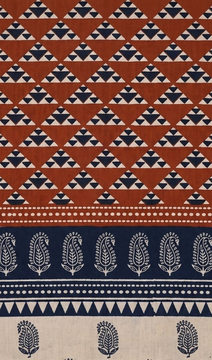 Rust Brown & Navy Blue Ethnic Printed Short Kurti