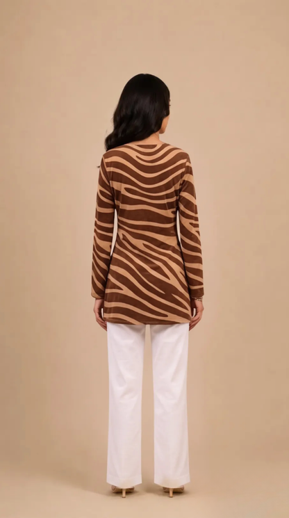 Brown Zebra Print Straight Kurti