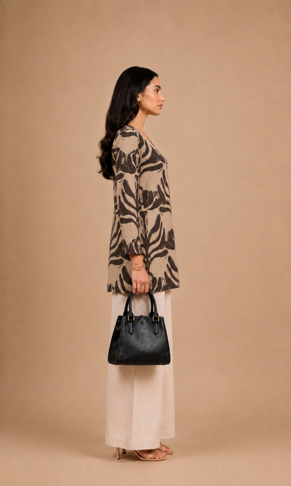 Beige & Brown Botanical Printed Kurti