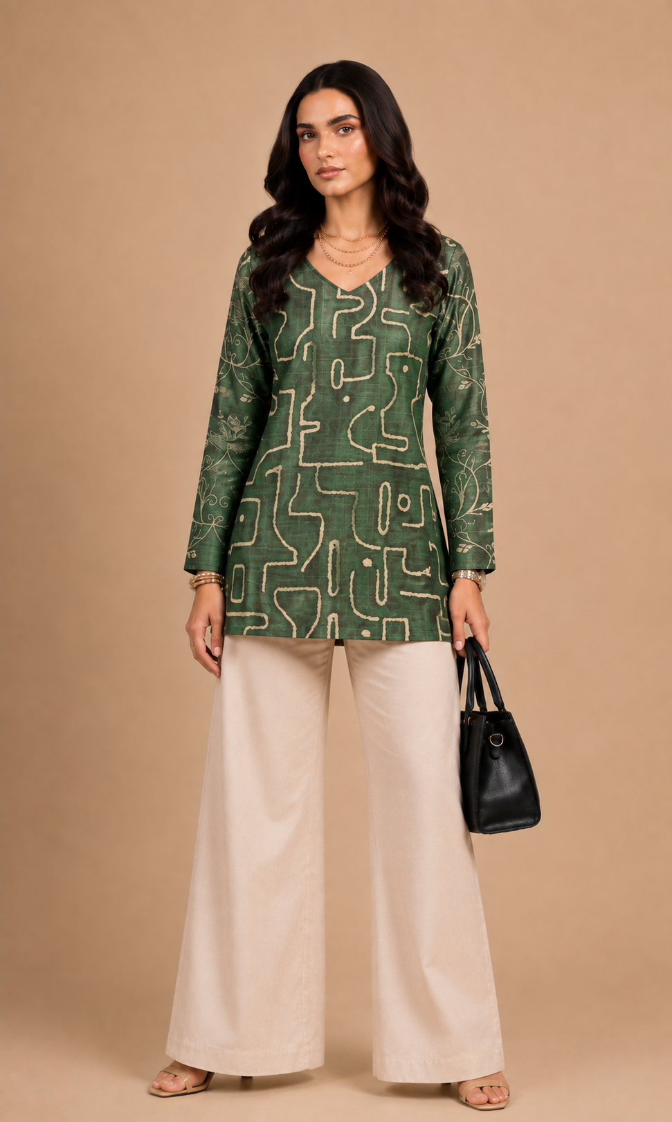 Forest Green Abstract Printed Straight Kurti