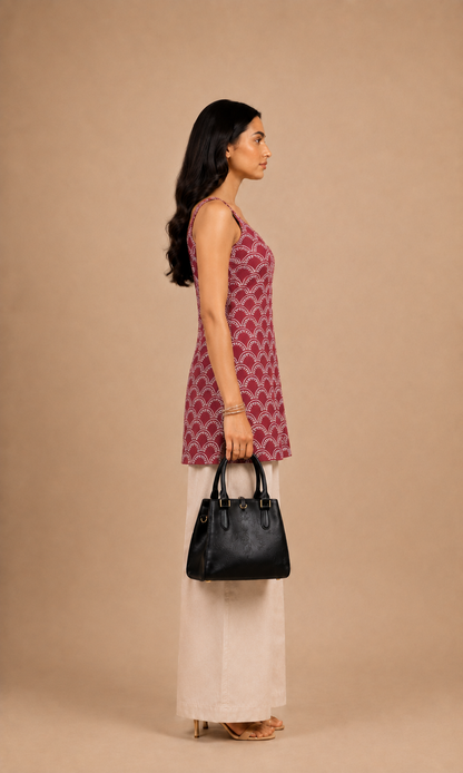 Pink Scallop Printed Straight Kurti