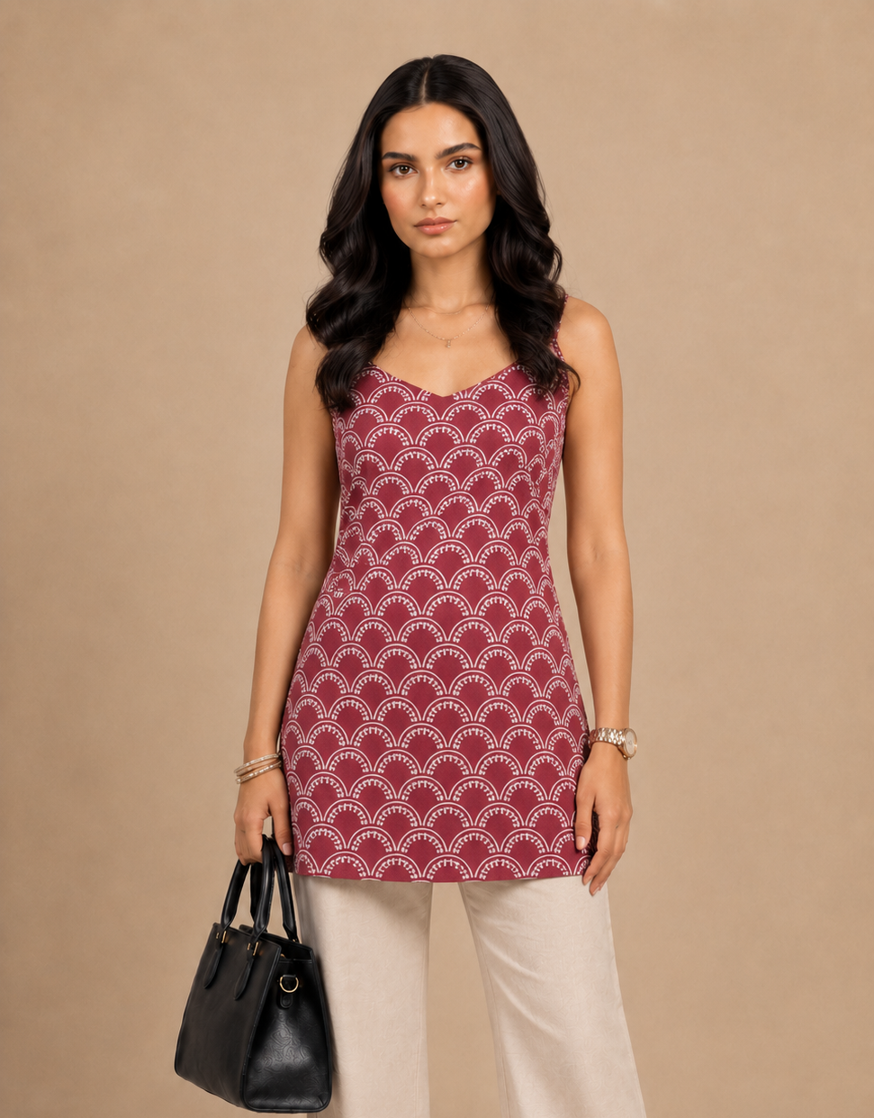 Pink Scallop Printed Straight Kurti