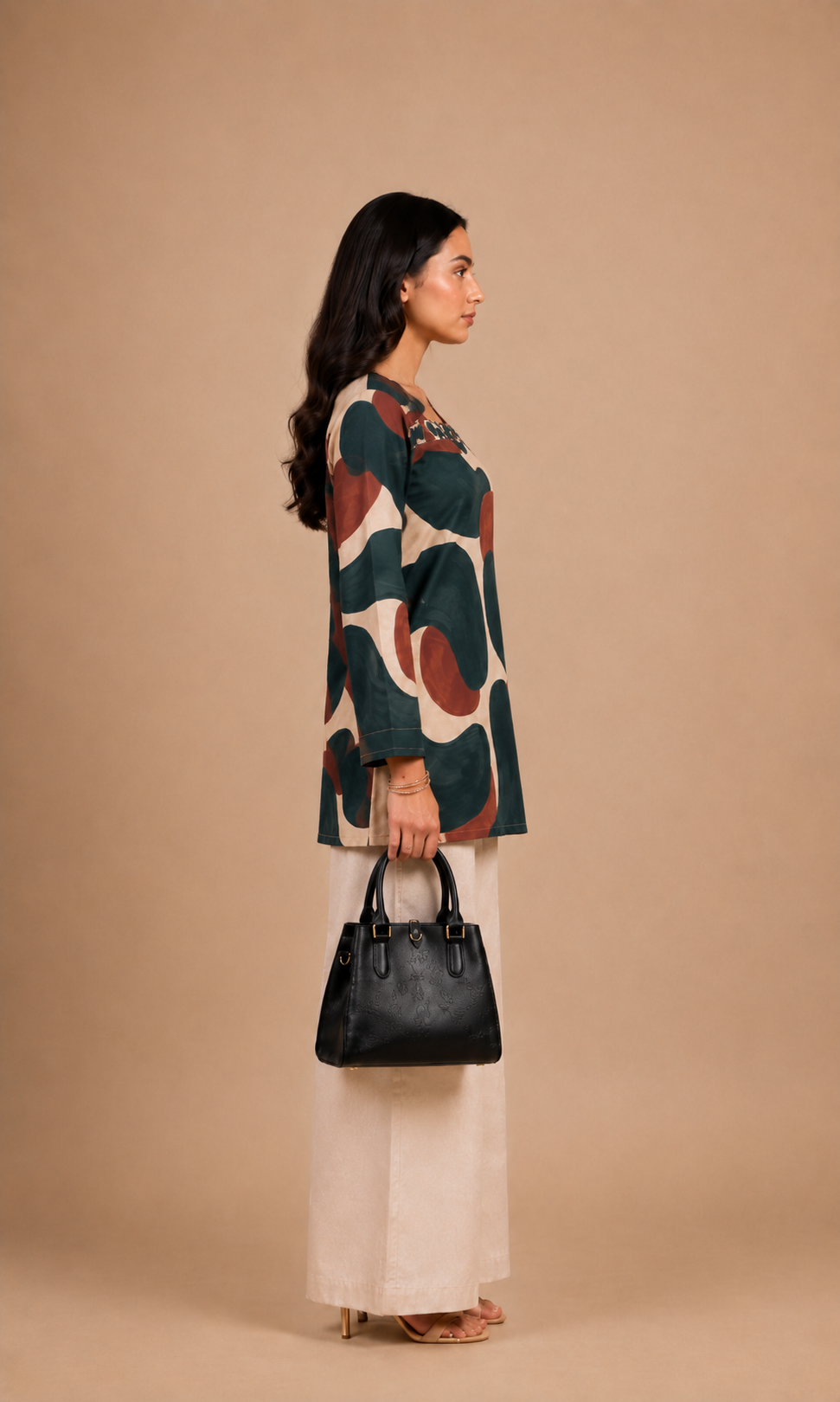 Abstract Earth Tone Print Cotton Short Kurti