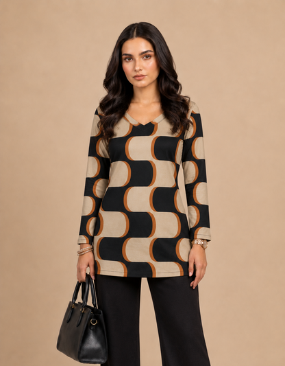 Retro Geometric Print Cotton Short Kurti