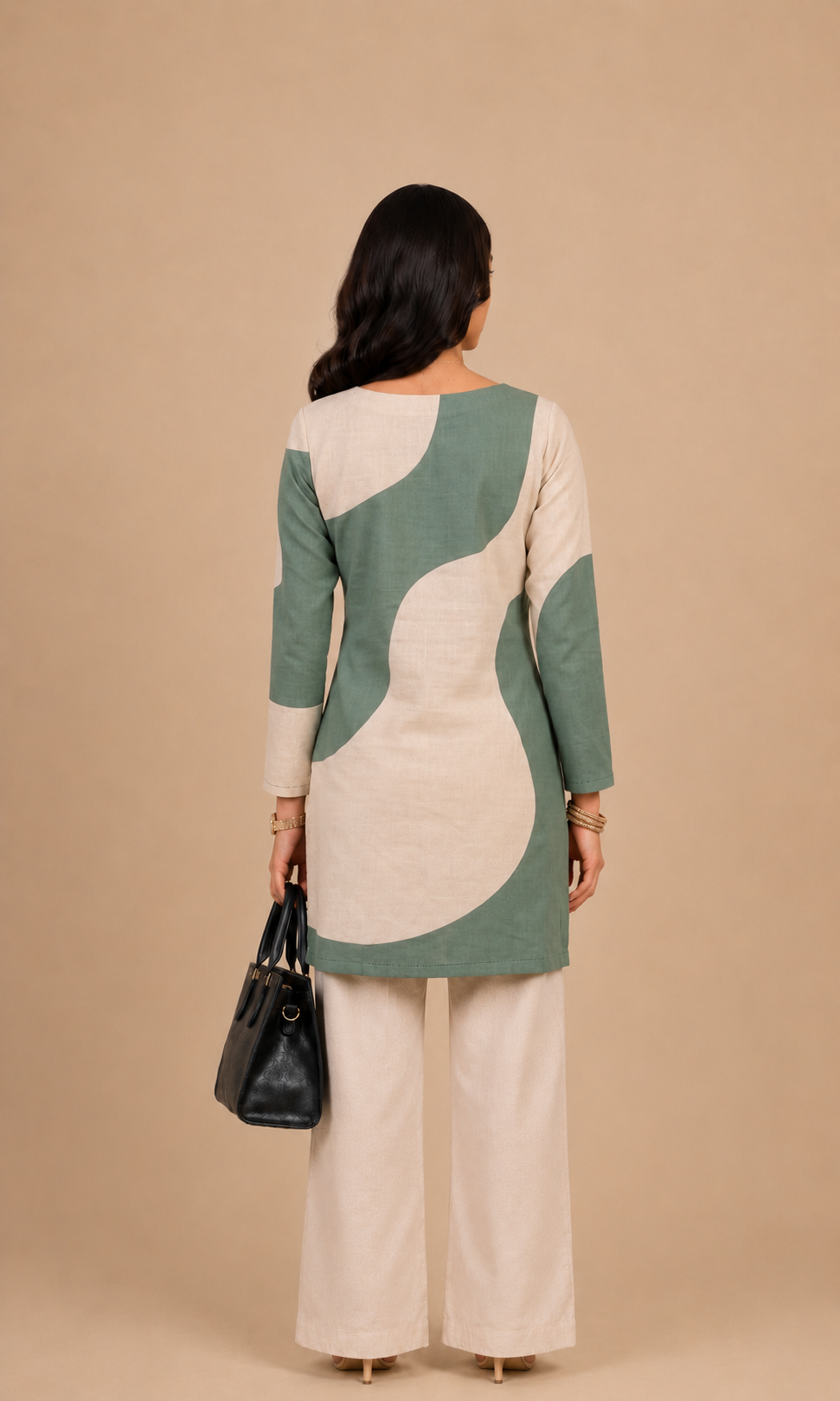 Sage Green & Off White Printed Kurti