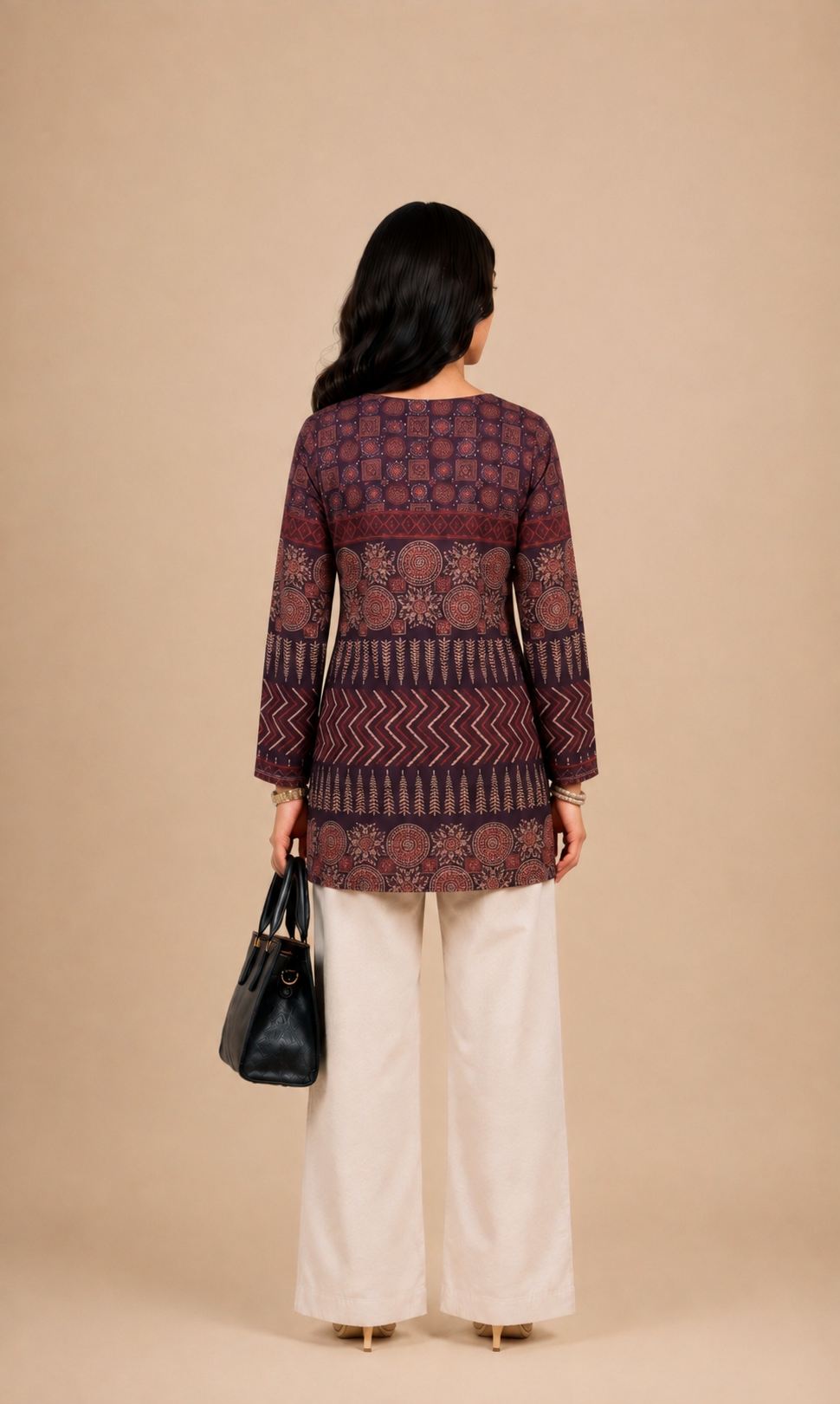 Navy Blue Ethnic Printed Straight Kurti