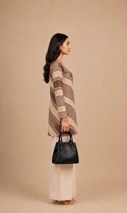Brown Geometric Printed Short Kurti