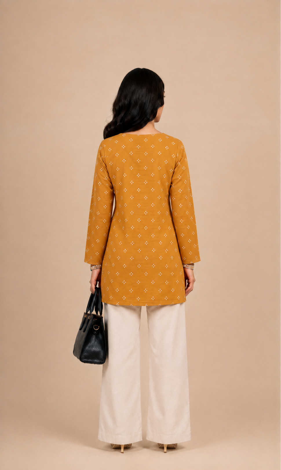 Mustard Bandhani Print Straight Kurti