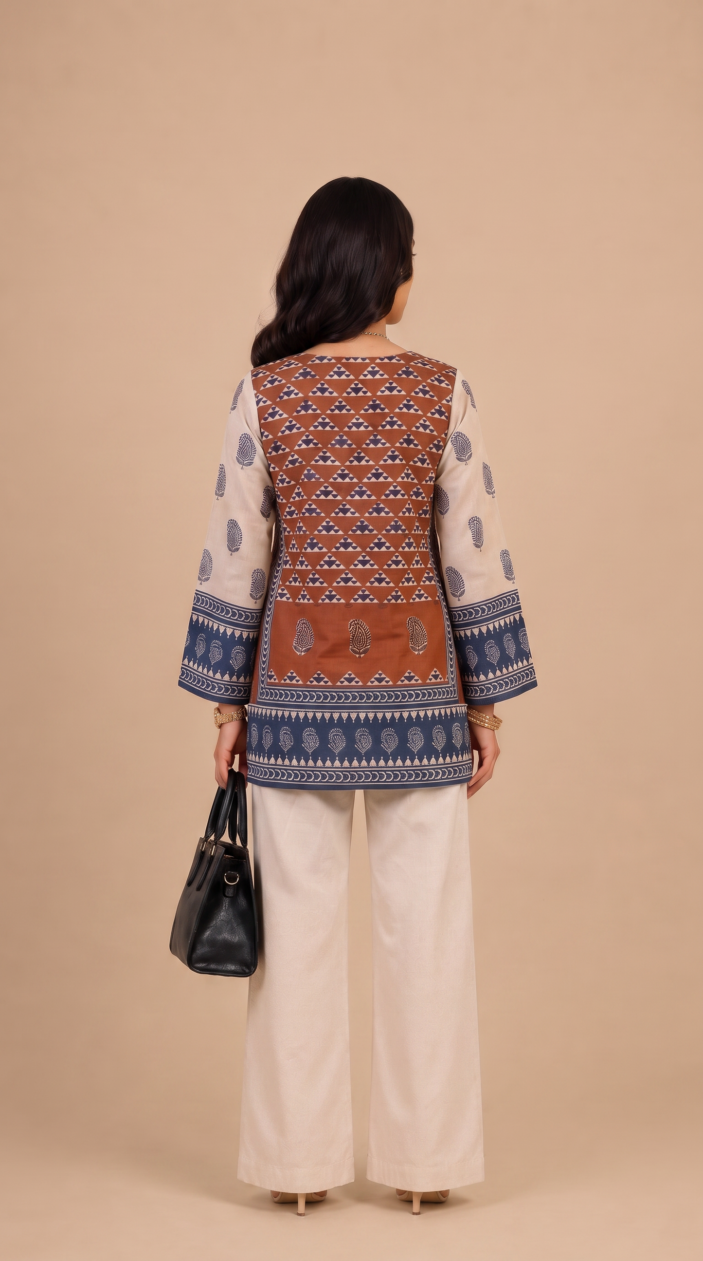 krishna Rust Printed Cotton Short Kurti
