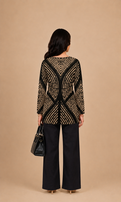 Black & Beige Geometric Printed Short Kurti